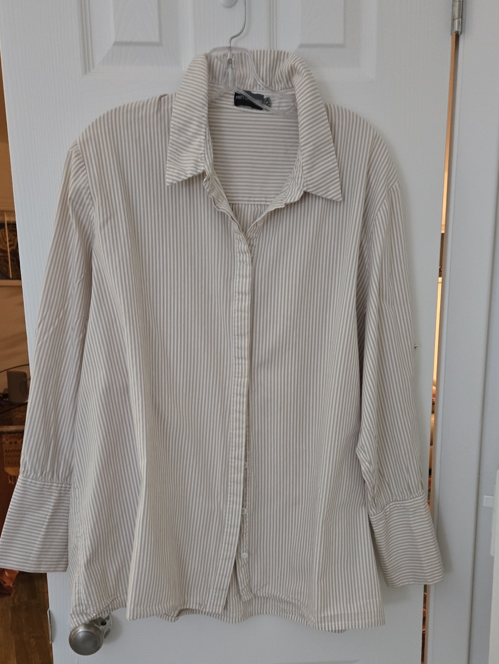 PrettyLittleThing Beige and White Vertical Stripe Shirt